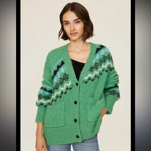 DEREK LAM 10 CROSBY 
Bette Fair Isle Cardigan - Green Spruce Multi